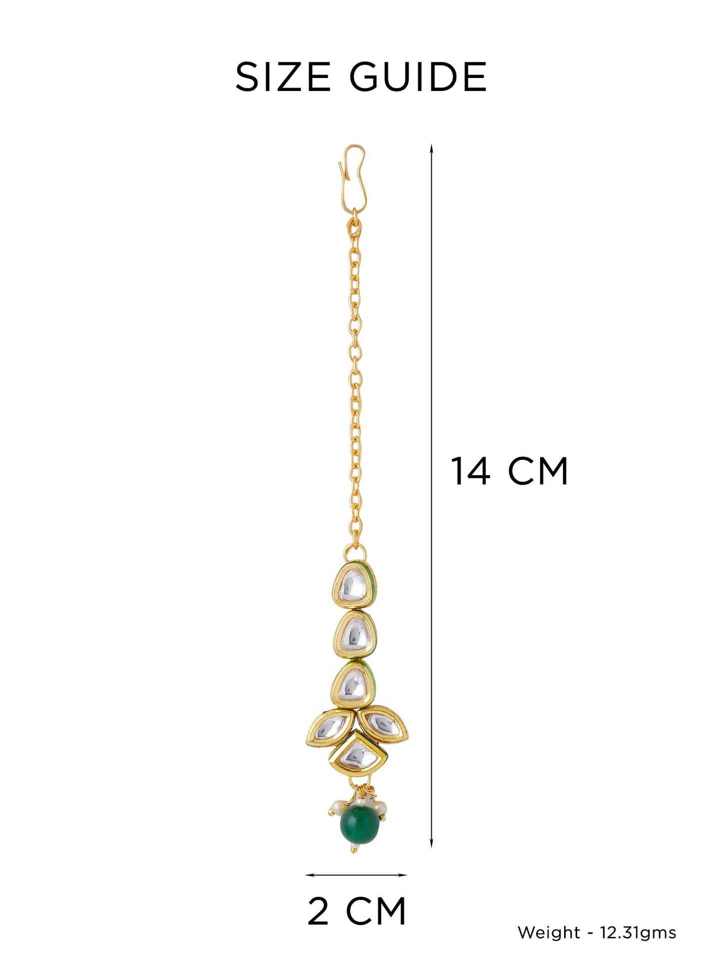 Yellow Chimes Maangtikka for Women Gold Toned Kundan Studded Floral Designed Green Beads Drop Maangtikka for Women and Girls