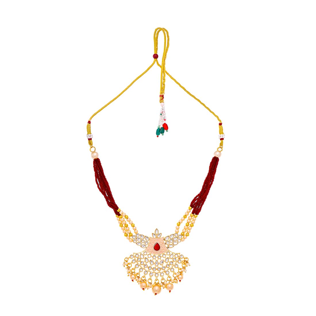 Yellow Chimes Jewellery Set for Women | Traditional Red Kundan Beads Choker Necklace Set | Ethnic Gold Plated Choker Set for Girls Birthday Gift for Girls & Women Anniversary Gift for Wife