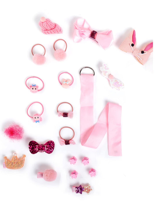 Melbees by Yellow Chimes Kids Hair Accessories for Girls Hair Accessories Combo Set Pink 18 Pcs Baby Girl's Hair Clips Set Cute Ponytail Holder Claw Clip Bow Clips For Girls Assortment Gift Set