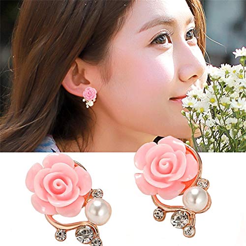 Yellow Chimes Elegant Flower Crystal Pink Rose Gold Plated Stud Earring For Women and Girl