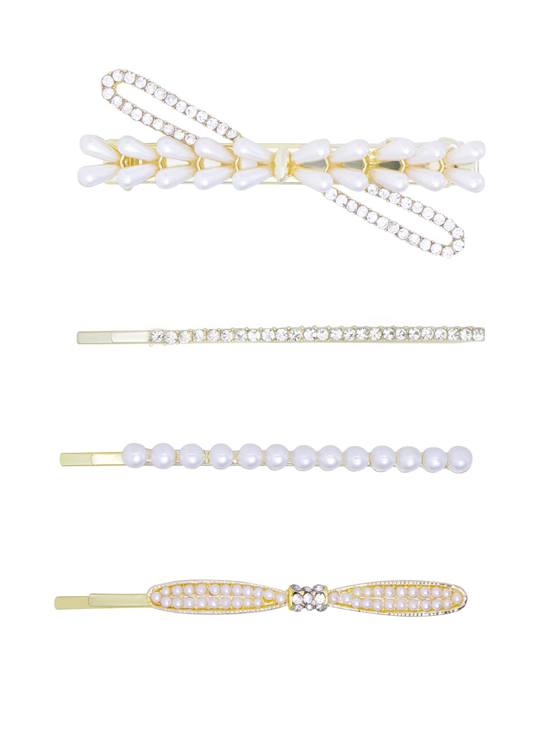 Yellow Chimes 4 pcs Pearl Fine Quality Stylish Hair Clips Metal Bobby Pins & Allegator Clip Non-Slip Barrette Women Girls Hairpin Headwear for Women Girls