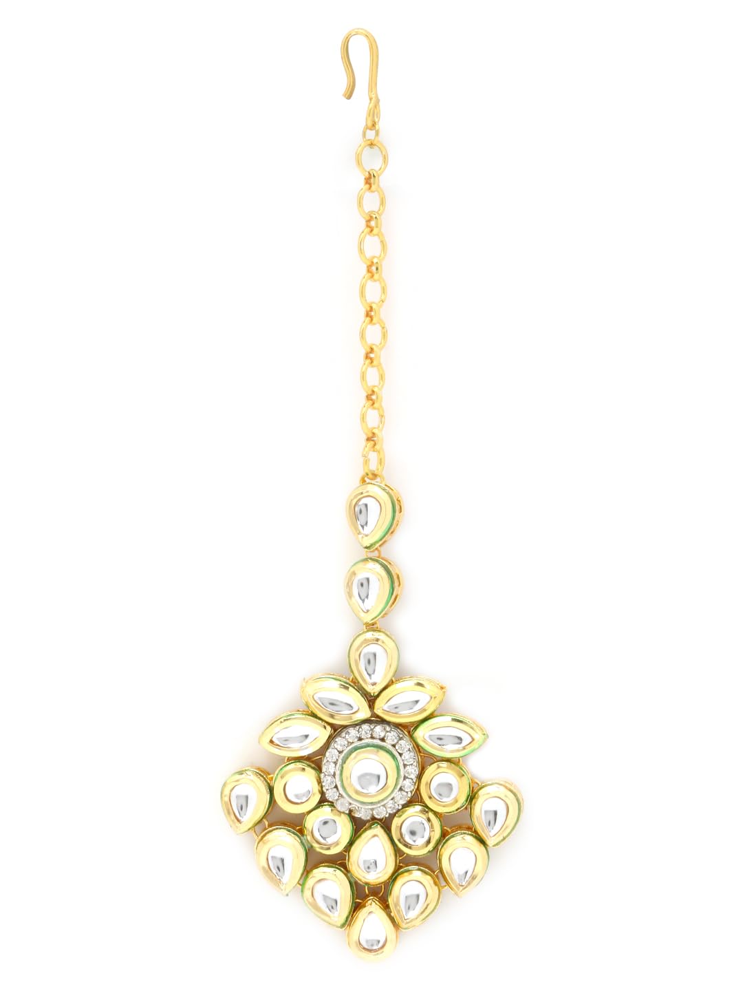 Yellow Chimes Maang Tikka for Women Kundan Mangtika Traditional Gold Plated Ethnic Maang Tikka for Women and Girls