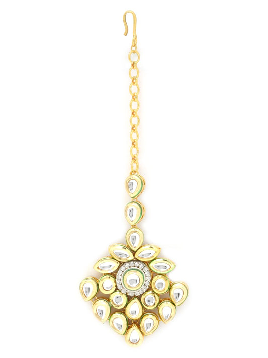 Yellow Chimes Maang Tikka for Women Kundan Mangtika Traditional Gold Plated Ethnic Maang Tikka for Women and Girls