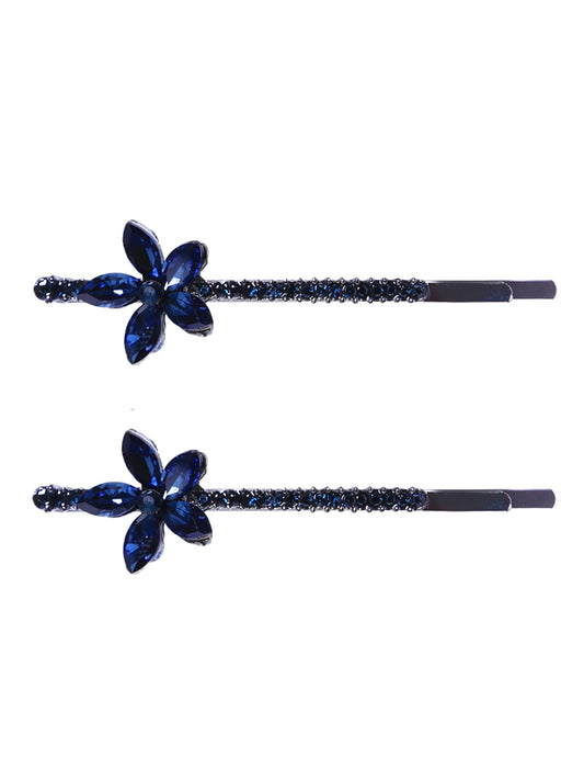 Yellow Chimes Hair Pins for Women Girls Hair Accessories for Women Hair Pin 2 Pcs Crystal Blue Cute Floral Bobby Pins for Hair Pins for Girls Bobby Pins fro women Gift for Women and Girls