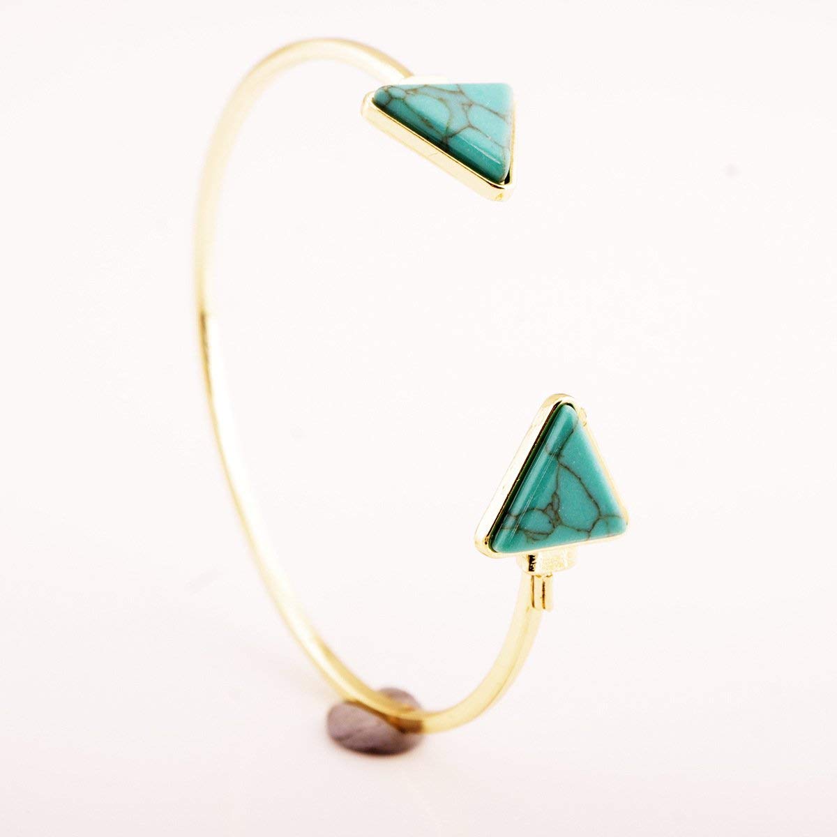 Yellow Chimes Retro Vintage Open Bangle Triangle Blue Turquoise Stone Cuff Bracelet For Women and Girl's