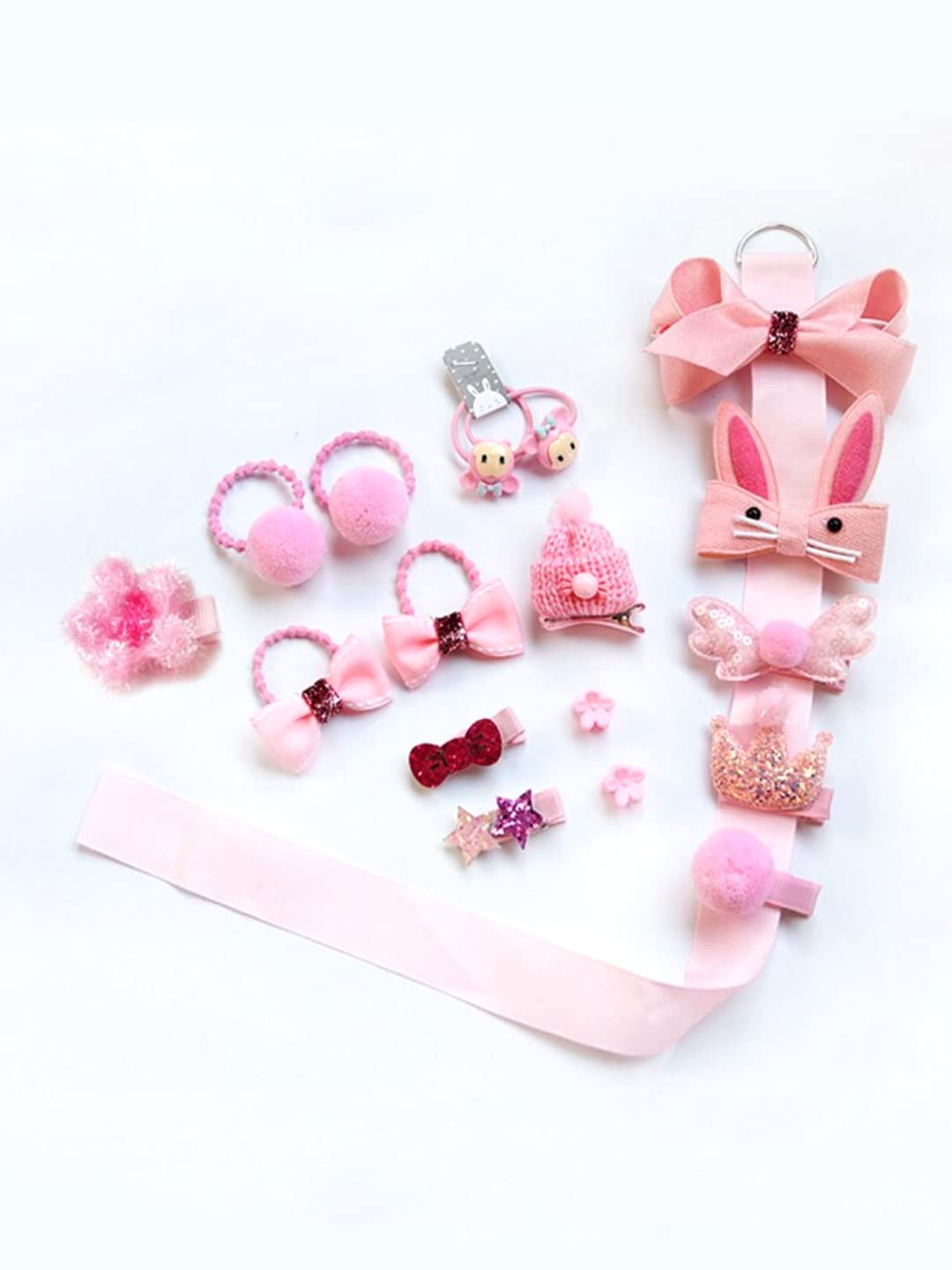 Melbees by Yellow Chimes Kids Hair Accessories for Girls Hair Accessories Combo Set Pink 18 Pcs Baby Girl's Hair Clips Set Cute Ponytail Holder Claw Clip Bow Clips For Girls Assortment Gift Set