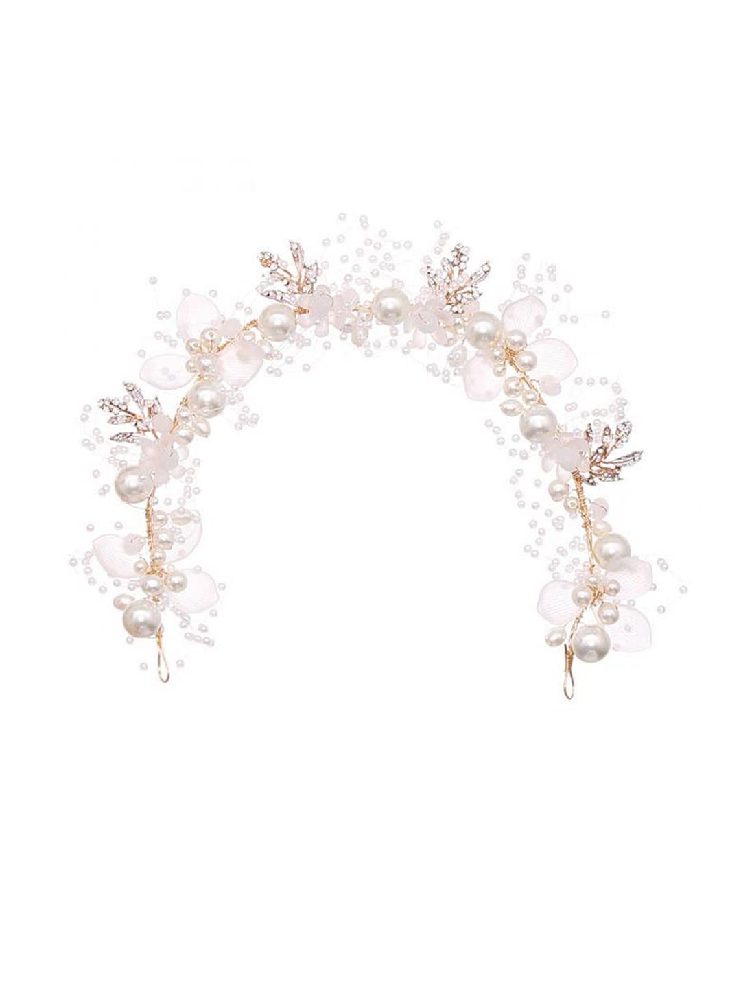 Yellow Chimes Bridal Hair Vine for Women and Girls Bridal Hair Accessories for Wedding White Headband Hair Accessories Wedding Jewellery for Women Floral Pearl Bridal Wedding Head band Hair Vine