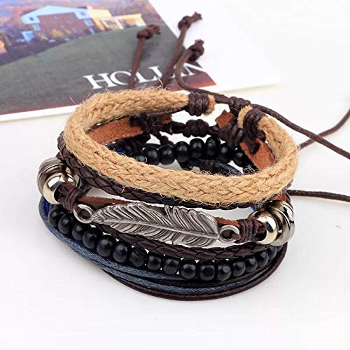 Yellow Chimes Multi Strand Leather Wrap Wrist Bracelet for Men and Women (Design 5)