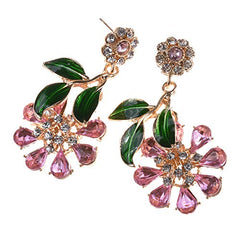 Yellow Chimes Gold Plated Flower Design Crystal Drop Earrings for Women and Girls