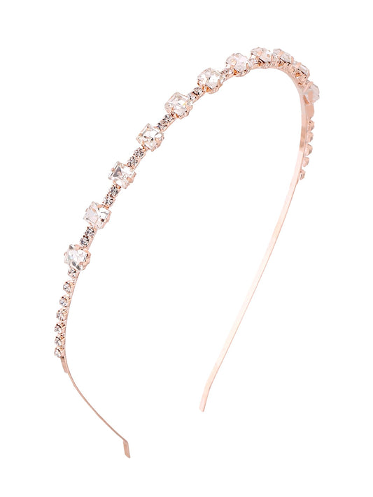 Yellow Chimes Hair Band for Girls & Women Hair Accessories for Women Hairband for Women Head Band Bridal Crystal Headpeice Hairband for Women Birthday Gift for Women & Girls (Rosegold Hair Band)