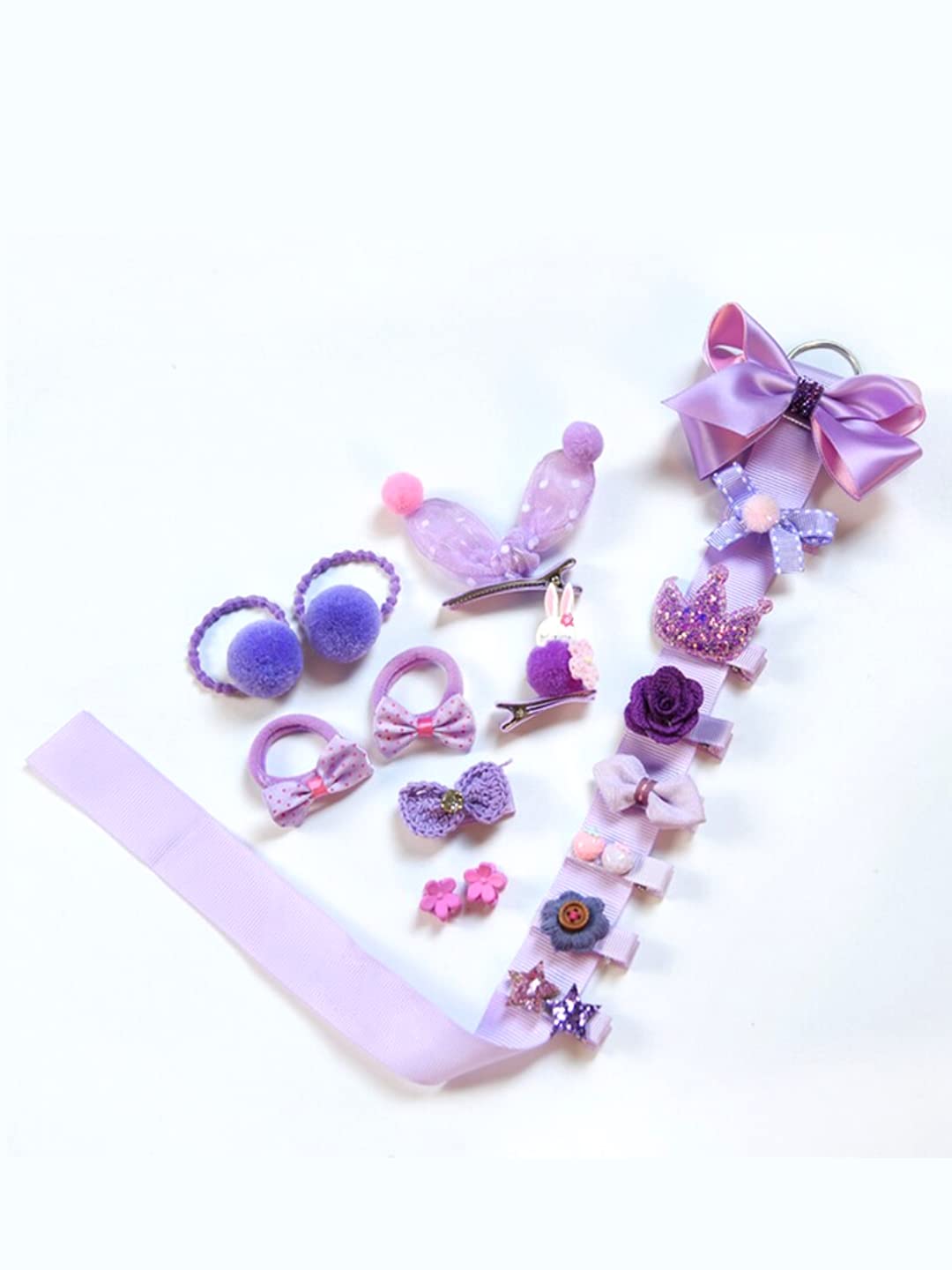 Melbees by Yellow Chimes Kids Hair Accessories for Girls Hair Accessories Combo Set Purple 18 Pcs Baby Girl's Hair Clips Set Cute Ponytail Holder Claw Clip Bow Clips For Girls Assortment Gift Set