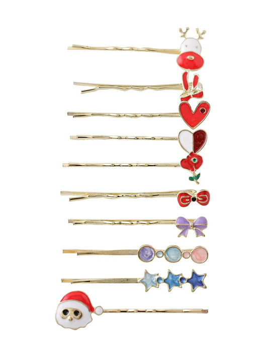 Melbees by Yellow Chimes Hair Pins for Girls Kids Hair Accessories for Girls Hair Pin 10 Pcs Bobby Pins for Hair Multicolor Charm Hairpin Bobby Hair Pins for Girls Kids Teens Toddlers