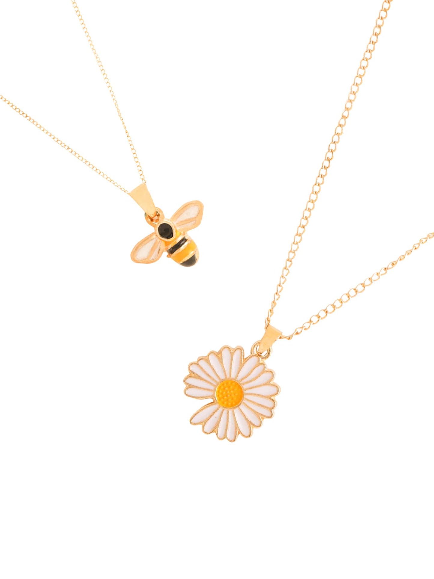 Yellow Chimes Pendant Necklace for Women | Fashion Golden Flower & Bee Pendant for Girls | Chain Necklace Combo of 2 Pcs Neck Chains for Girls | Birthday Gift for Girls