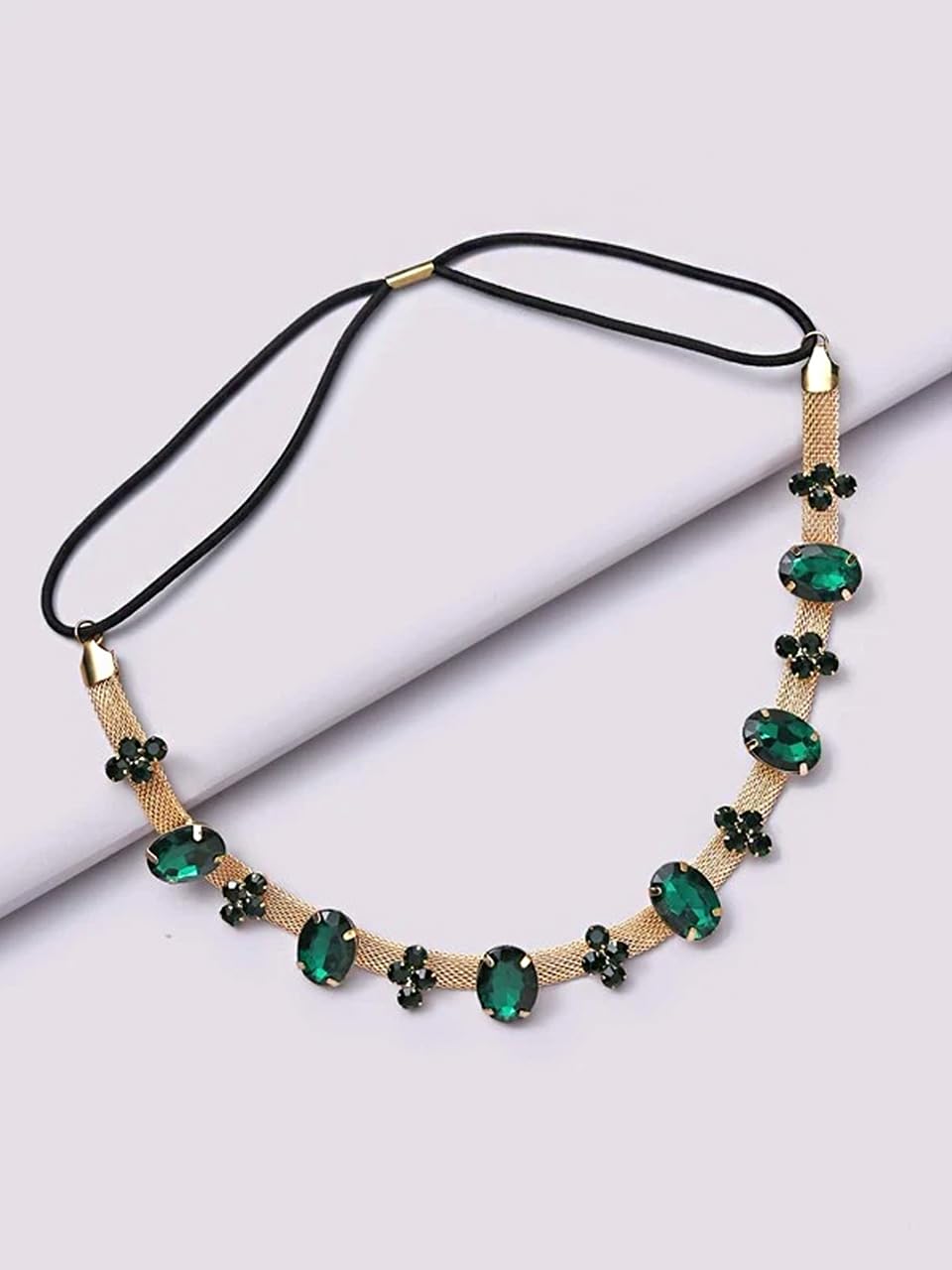 Yellow Chimes Head Chain For Women Dark Green Crystal Beaded Headbands For Women and Girls