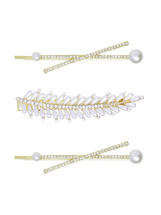 Yellow Chimes 3pcs Elegant Hairpin Allegator Pin White Pearl Bobby Pins Crystal Jewelry Bridal Wedding Decorative Hair Pins Clips Hair Accessories Ornaments for Women Girls