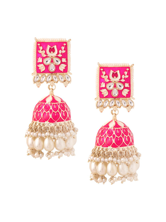 Yellow Chimes Meenakari Jhumka Earrings for Women Girls | Enamel Pink Jhumka Earring | Traditional Gold Plated Pearl Heavy Jhumki Earrings |Eternal Elegance | Birthday Anniversary Gift for Girls Women