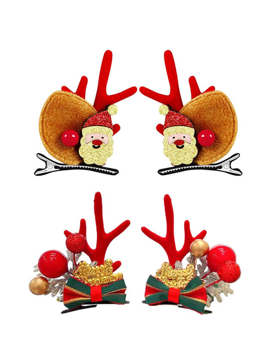 Melbees by Yellow Chimes Hair Clips for Women Girls Hair Accessories Winter Christmas Collection Hair Clip 4 Pcs Hair Clips Hairclips Cute Christmas Characters Alligator Clips for Hair Pins for Women