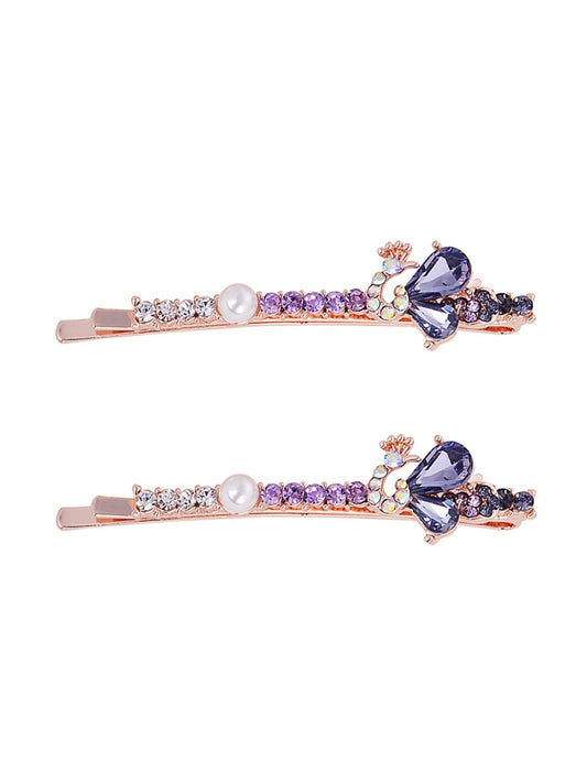 Yellow Chimes Hair Pins for Women Girls Hair Accessories for Women Hair Pin 2 Pcs Crystal Purple Peacock Shaped Cute Bobby Pins for Hair Pins for Girls Bobby Pins fro women Gift for Women and Girls