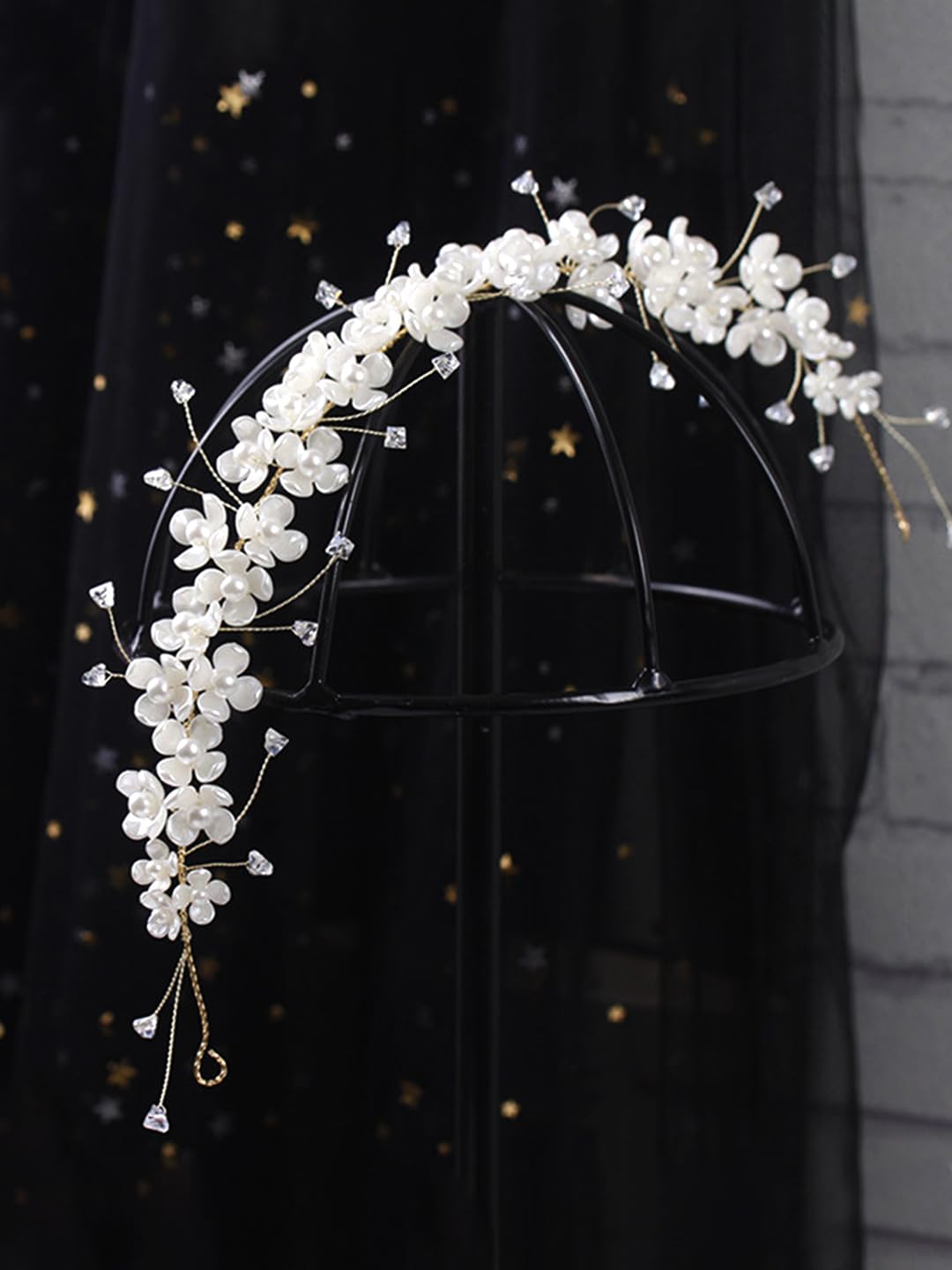 Yellow Chimes Bridal Hair Vine for Women and Girls Bridal Hair Accessories for Wedding Silver Headband Hair Accessories Wedding Jewellery for Women Floral Bridal Wedding Head band Hair Vine for Girls