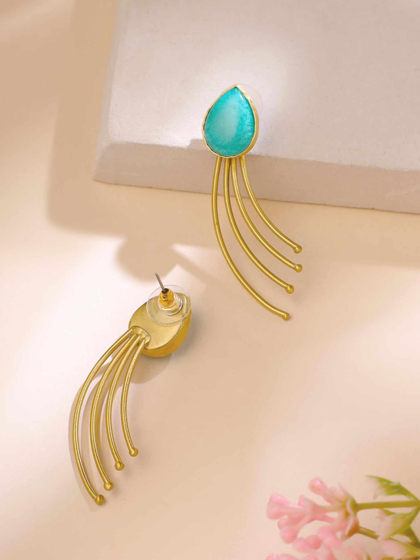 Yellow Chimes Drop Earrings For Women | Fashion Golden Women Earrings | Green Stone Gold Plated Drop Earrings For Girls | Birthday Gift for Girls Anniversary Gift for Women