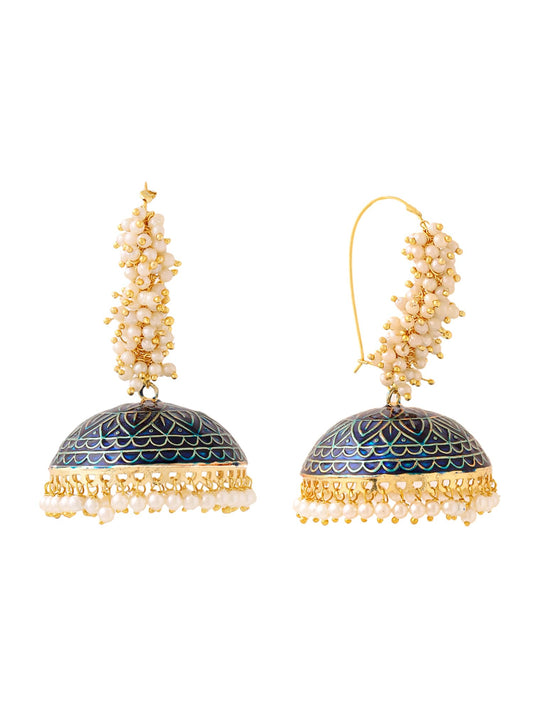 Yellow Chimes Meenakari Jhumka Earrings Handcrafted Gold toned Traditional Multicolor Jhumka/Jhumki Earrings for Women and Girls (Dark Blue Jhumka)