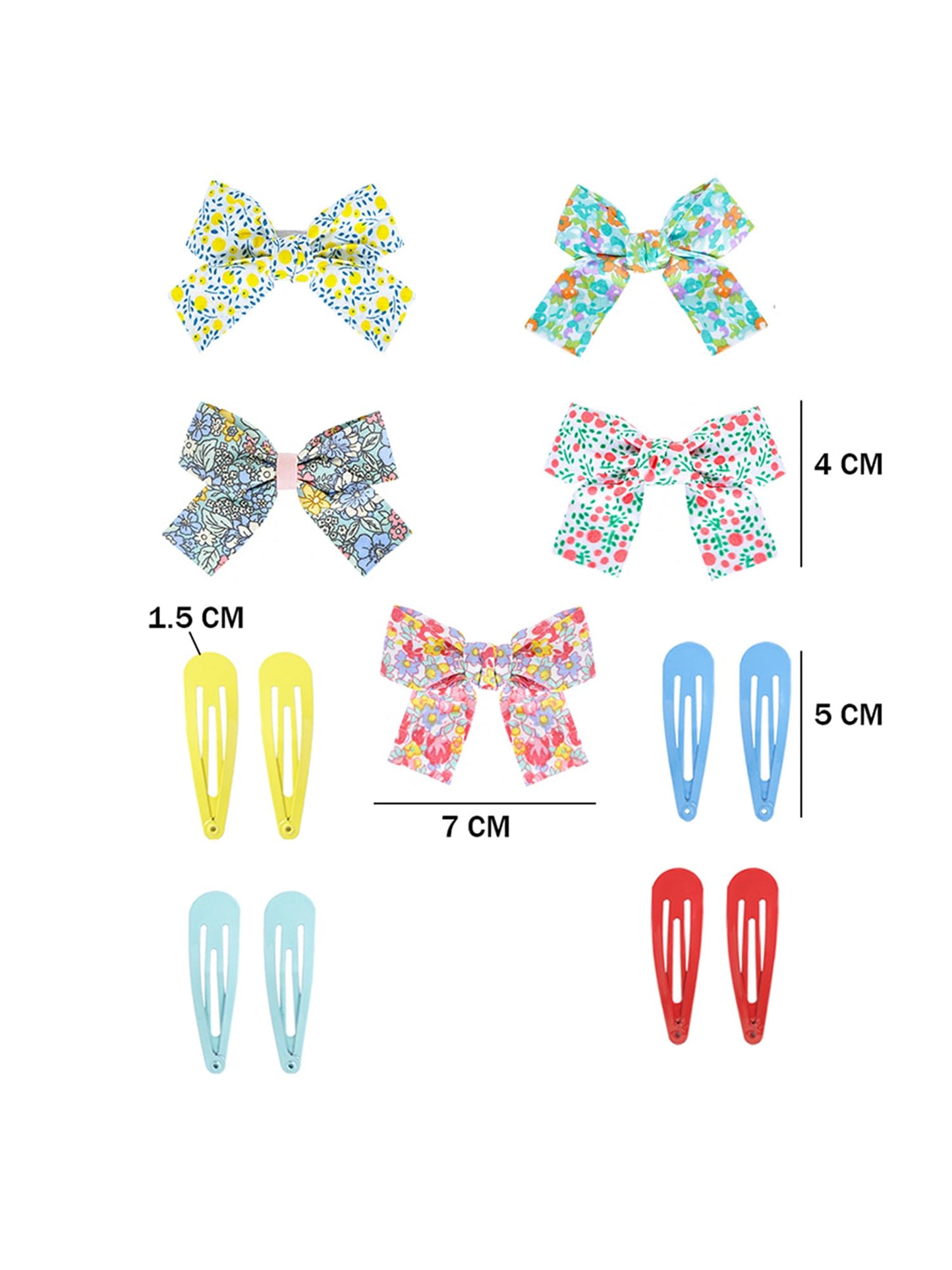 Melbees by Yellow Chimes Combo of 13 pcs with 5 PCs Printed Bow Hair Clips Ribbon Hair Clips and 8 Pcs Hair Snap Clips Hair Accessories for Kids Girls, Multi-Color, Meduim (YCHACL-KD003-MC)