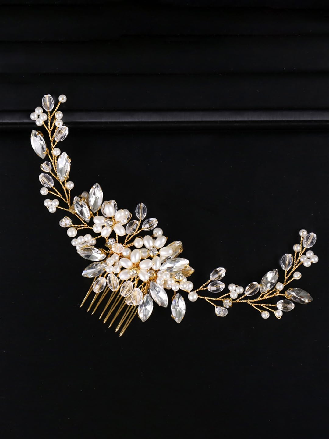 Yellow Chimes Bridal Hair Vine for Women and Girls Bridal Hair Accessories for Wedding Headband Hair Accessories Wedding Jewellery for Women Floral Bridal Wedding Head band Hair Vine for Girls