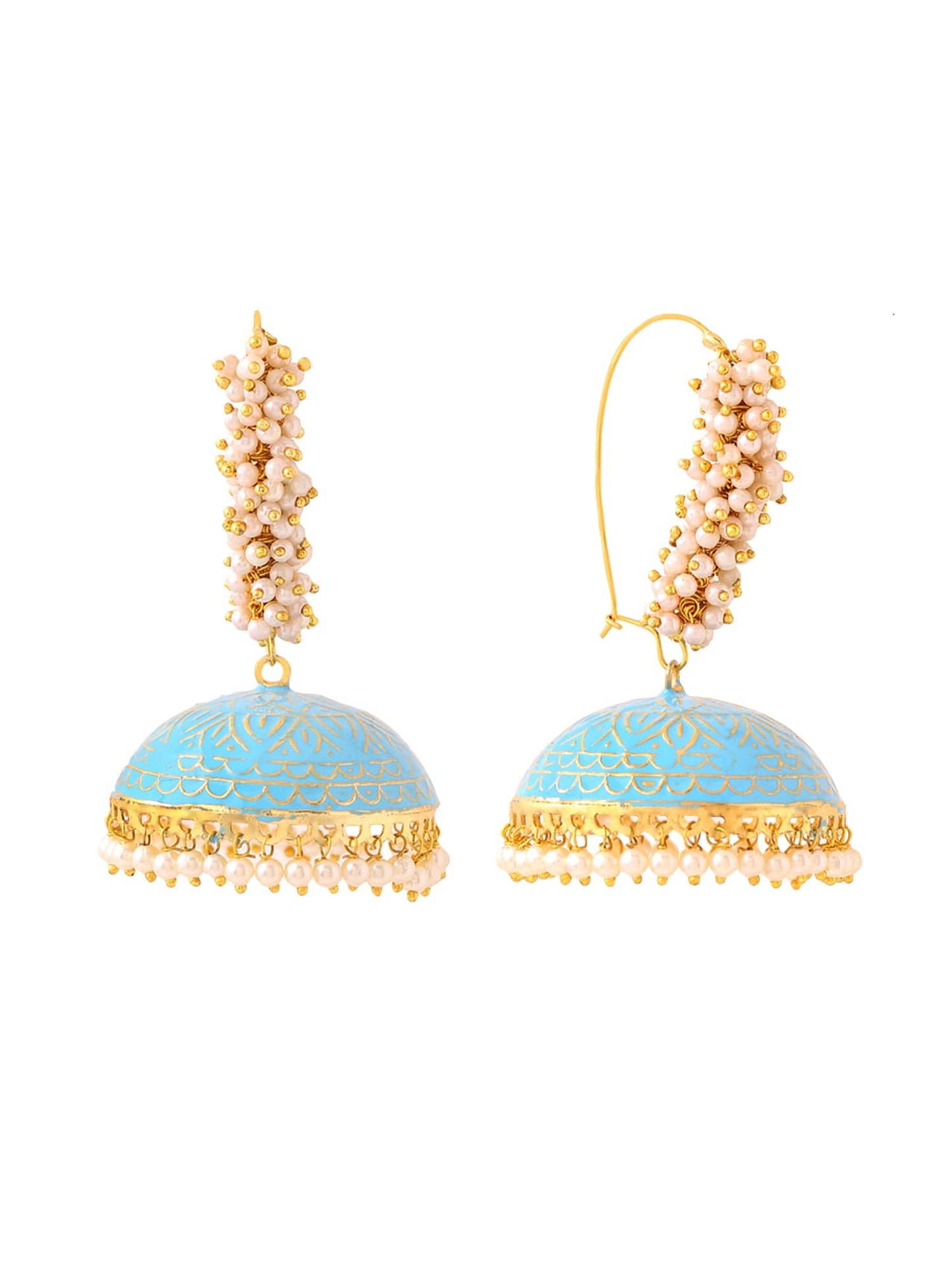 Yellow Chimes Meenakari Jhumka Earrings for Women | Traditional Mothi Hoop Jhumki Earrings Set for Girls | Blue Big Hoops Jhumkas Ethnic Gold Plated Women Earrings | Birthday Gift For Girls