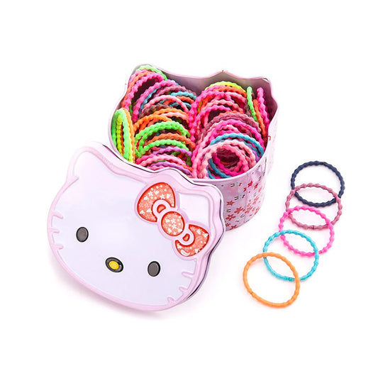 Melbees by Yellow Chimes Hair Rubber Bands for Girls Kids Hair Accessories for Girls Set of 100 Pcs Rubberbands Pony Holders Neon Colors Small Ponytail Holders with Kitty Tin Storage Box for Girl Kids