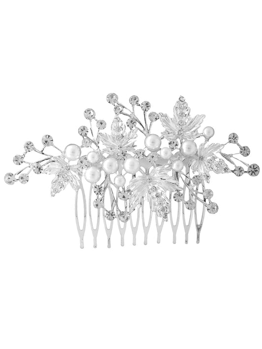 Yellow Chimes Comb Pin for Women Hair Accessories for Women Floral White Comb Clips for Hair for Women Crystal Hair Pin Bridal Hair Accessories for Wedding Side Pin/Comb Pin/Juda Pin Accessories