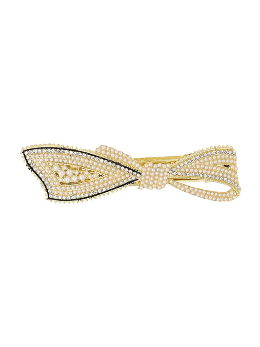 Yellow Chimes Hair Clips for Women Girls Barrette Hair Clips for Women Hair Accessories for Women Bow Clips for Women White Pearl French Barrette Hair Clips for Women and Girls Gift For Women & Girls