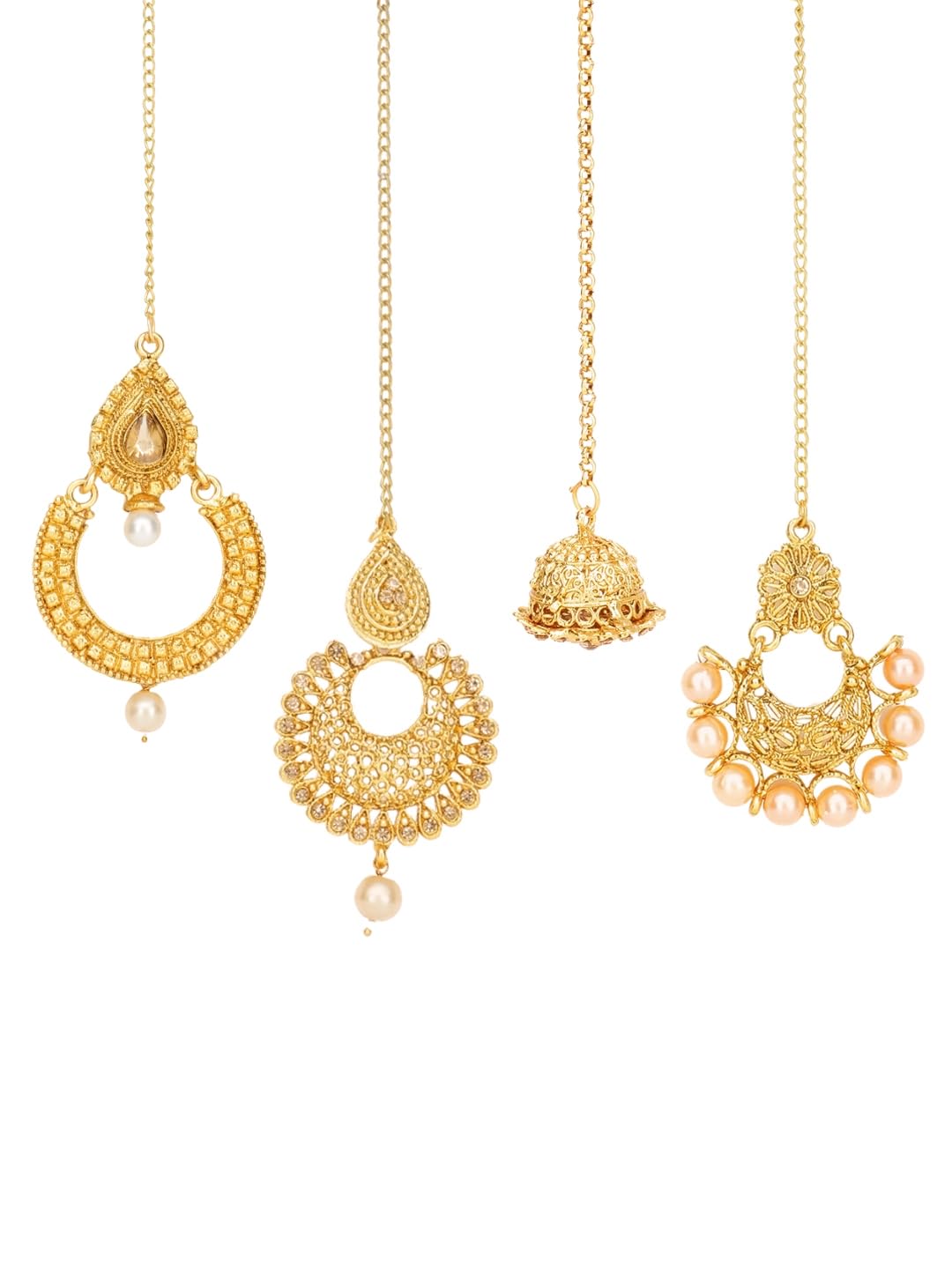 Yellow Chimes Maang Tikka for Women 4 Pcs Traditional Gold Plated Mangtika Ethnic Traditional Maang Tikka for Women and Girls