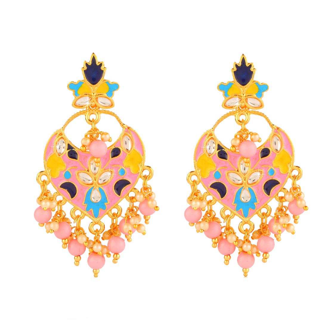 Yellow Chimes Beautifully Enamelled Stylish Gold Plated Meenakari Chandbali Earrings for Women and Girls…