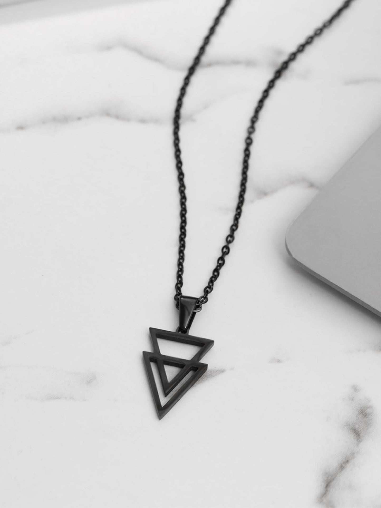 Yellow Chimes Chain Pendant for Men Fashion Black Pendants For Men | Triangle Shaped Pendant Necklace | Stainless Steel Chain for Men | Accessories for Men | Birthday Gift for Men & Boys