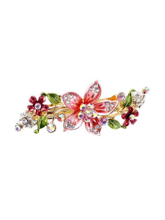 Yellow Chimes Hair Clips for Women Girls Barrette Hair Clips for Women Hair Accessories for Women Enameled Floral Clips for Women Red Crystal French Barrette Hair Clips for Women and Girls Gifts