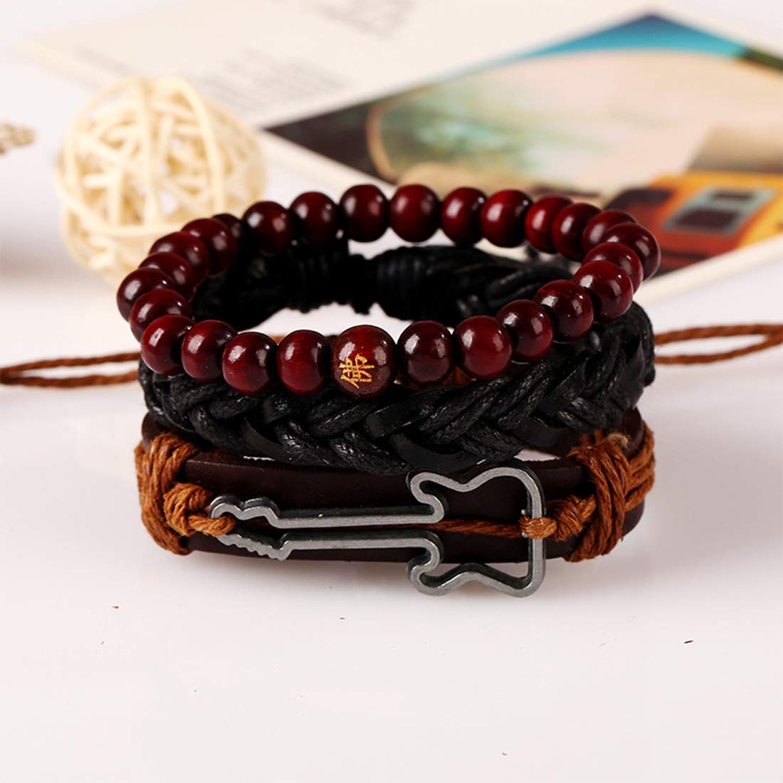 Yellow Chimes Multi Strand Leather Wrap Wrist Bracelet for Men and Women (Design 6)