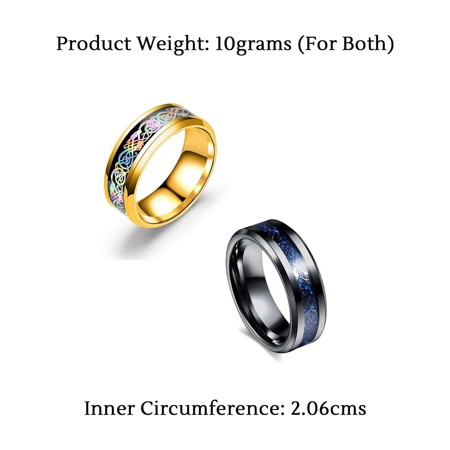 Yellow Chimes 2 Pcs Combo Dragon Celtic Inlay Polish Finish Titanium Steel Gold/Blue Rings for Men & Boys