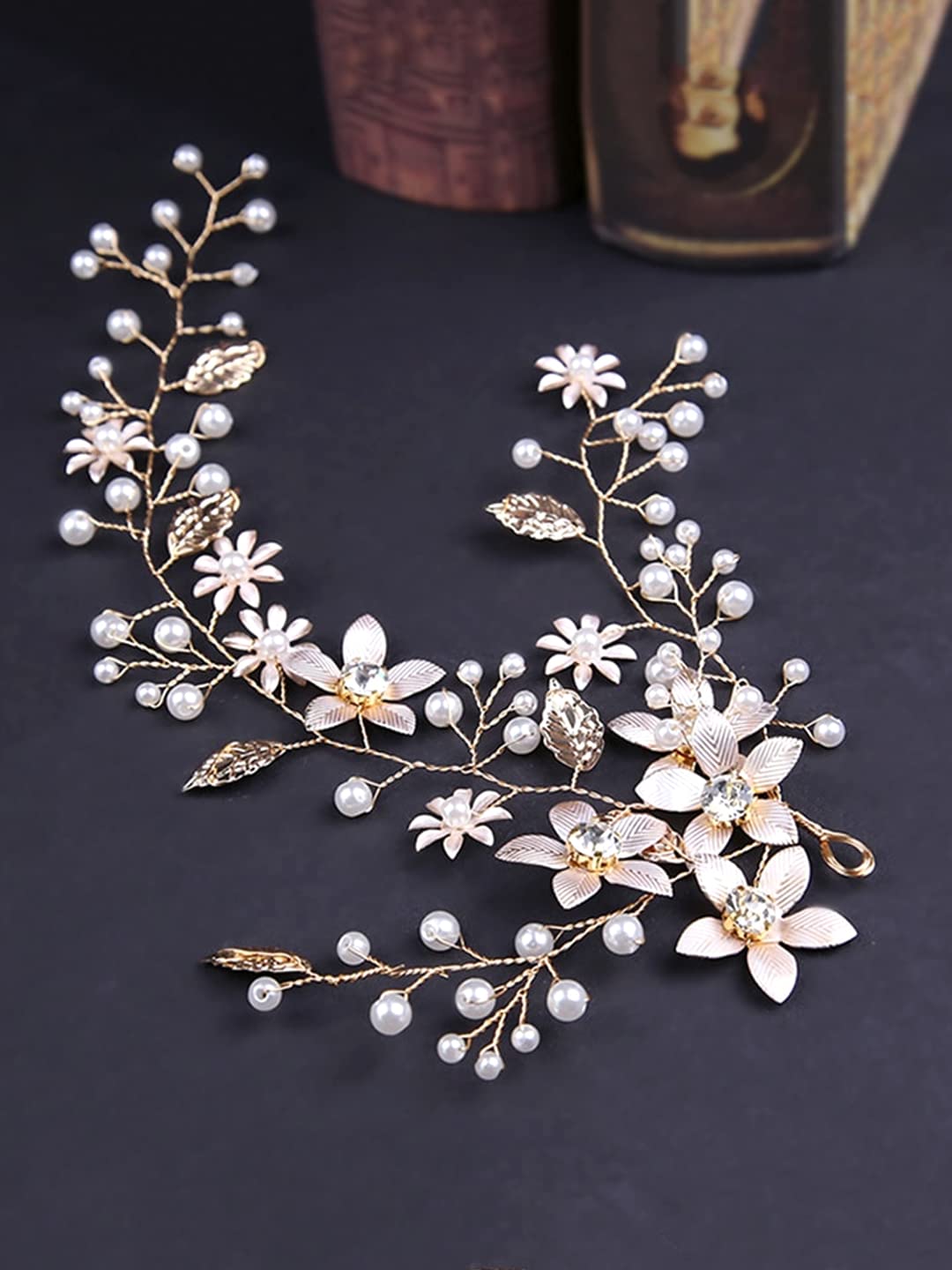 Yellow Chimes Bridal Hair Vine for Women and Girls Bridal Hair Accessories for Wedding Golden Headband Hair Accessories Wedding Jewellery for Women Floral Bridal Wedding Head band Hair Vine for Girls