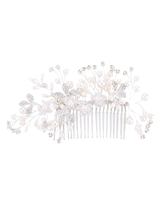 Yellow Chimes Comb Pin for Women Hair Accessories for Women Floral Comb Clips for Hair for Women White Pearl Hair Pin Bridal Hair Accessories for Wedding Side Pin/Comb Pin/Jooda Pin Accessories