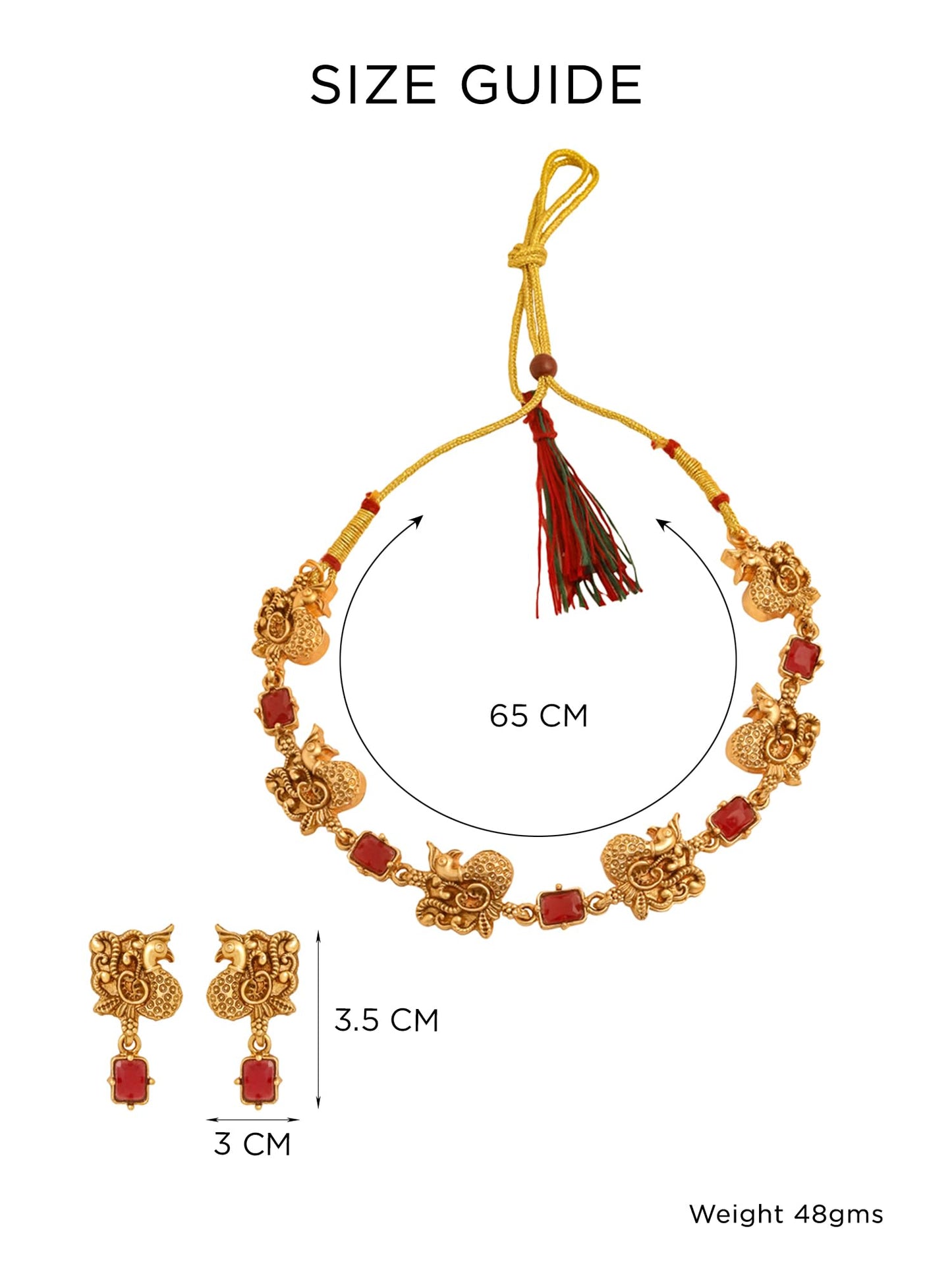 Yellow Chimes Jewellery Set for Women | Red Stone Peacock Shaped Necklace Set | Traditional Golden Necklace Set for Girls | Birthday Gift for Girls & Women Anniversary Gift for Wife