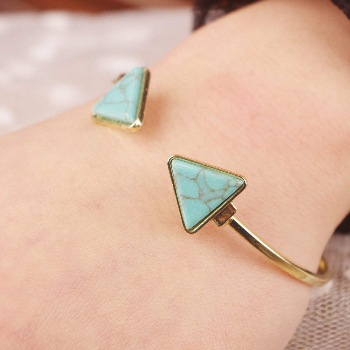 Yellow Chimes Retro Vintage Open Bangle Triangle Blue Turquoise Stone Cuff Bracelet For Women and Girl's