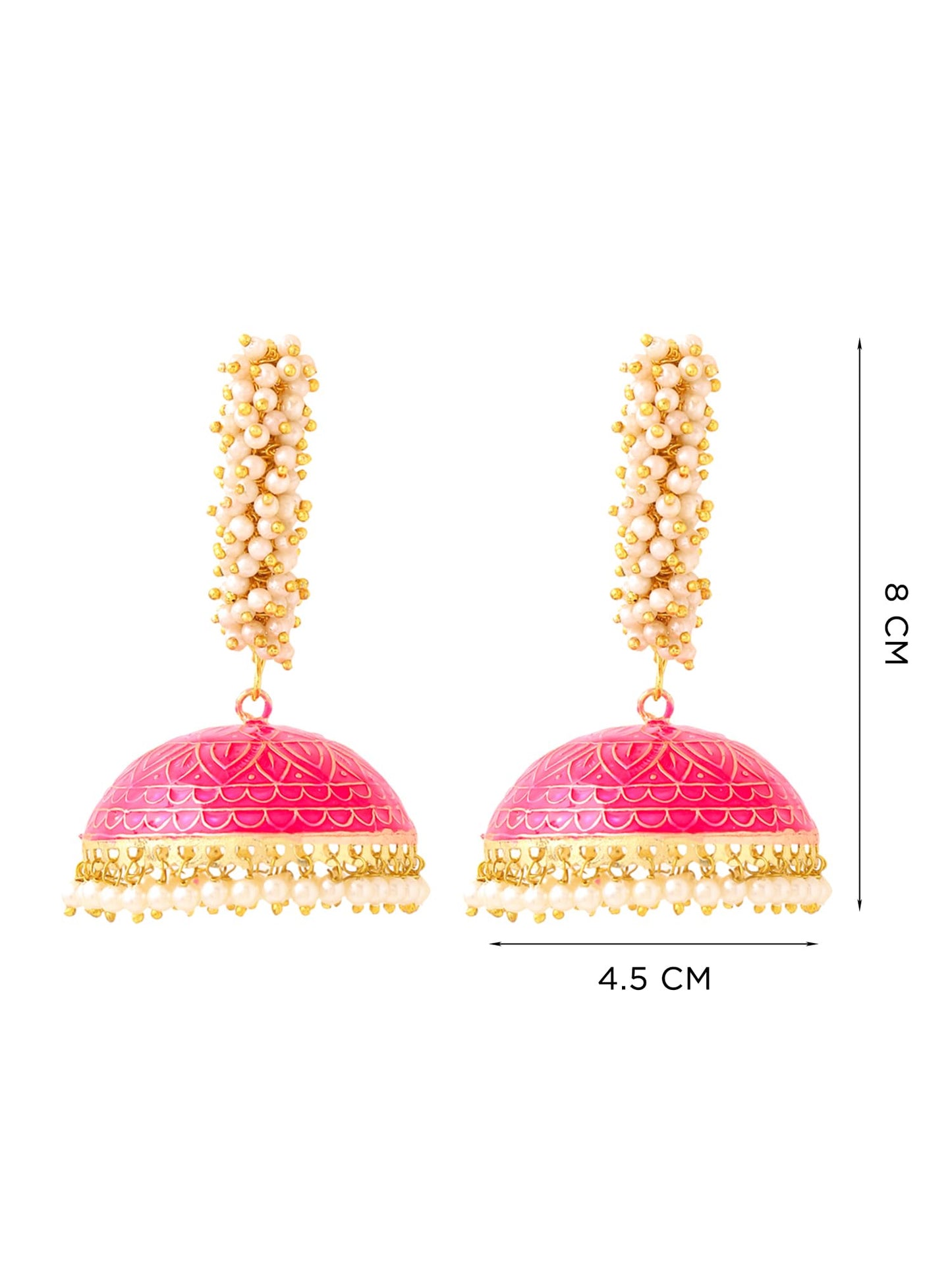 Yellow Chimes Meenakari Jhumka Earrings Handcrafted Gold toned Traditional Multicolor Jhumka/Jhumki Earrings for Women and Girls (Dark Pink Jhumka)