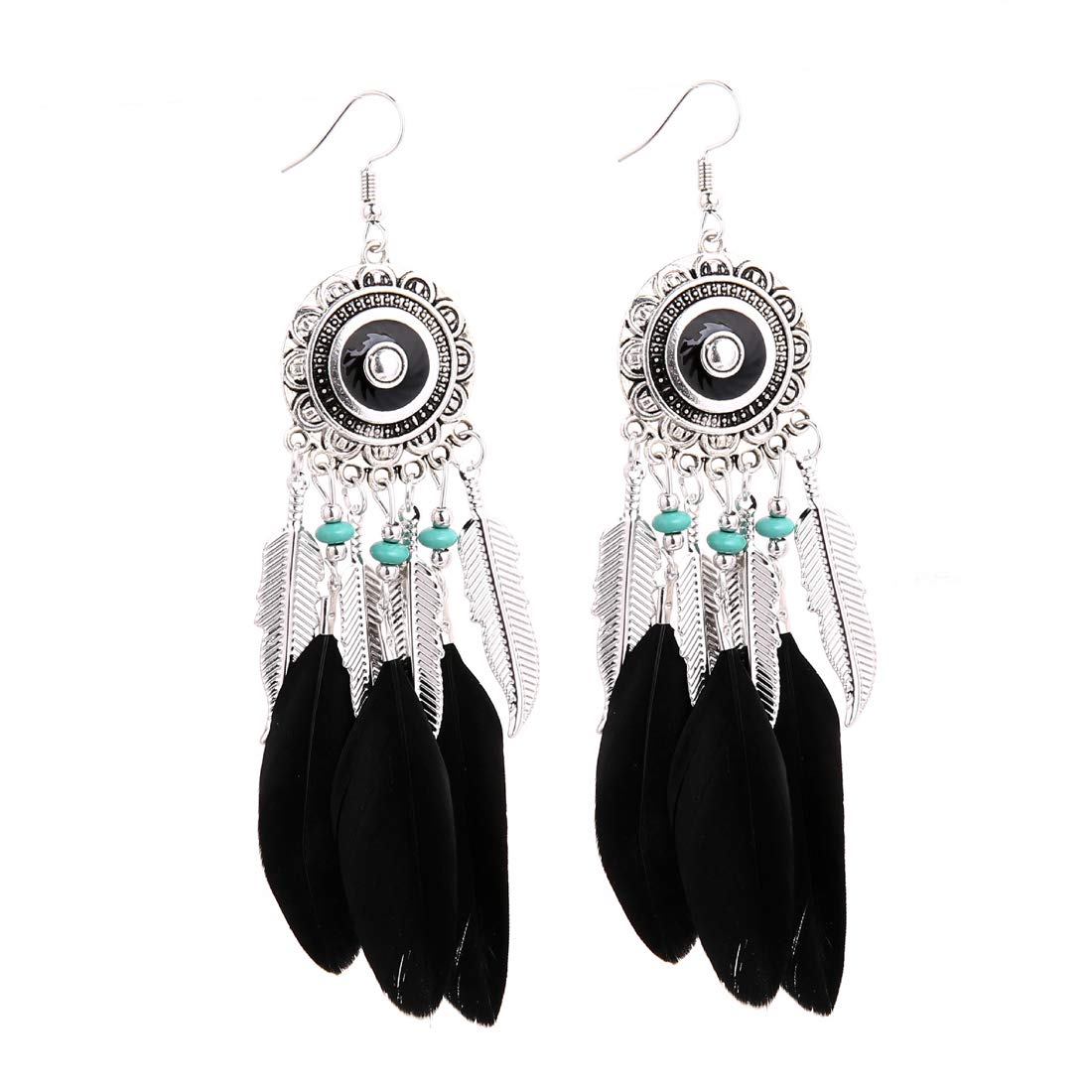 Yellow Chimes Trending Colors Feathers Latest Stylish Long Tassel Earrings for Women & Girls (Black)