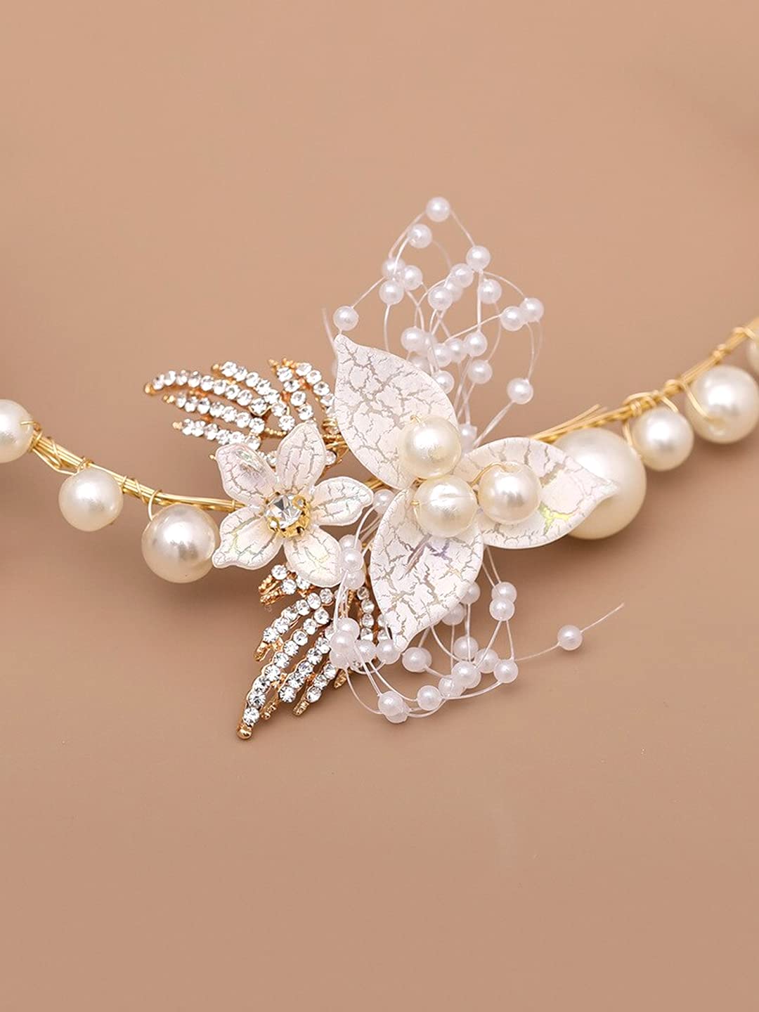 Yellow Chimes Bridal Hair Vine for Women and Girls Bridal Hair Accessories for Wedding White Headband Hair Accessories Wedding Jewellery for Women Floral Pearl Bridal Wedding Head band Hair Vine