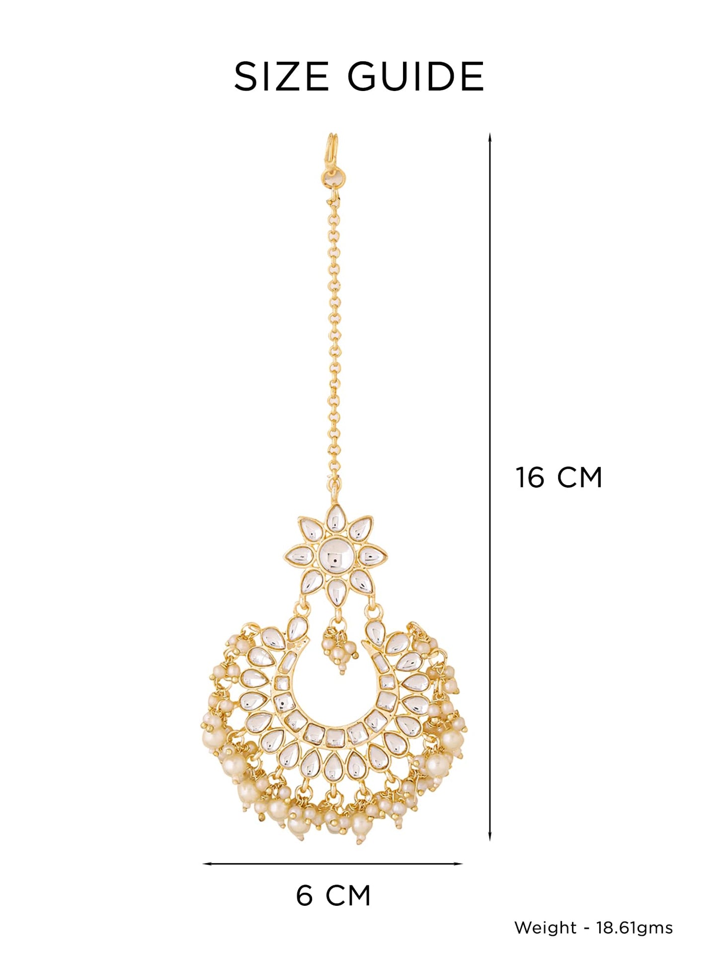 Yellow Chimes Maang Tikka for Women Gold Toned Kundan Studded Beads Drop Chandbali Designed Maang Tikka for Women and Girls