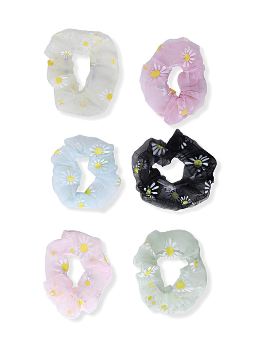 Yellow Chimes Scrunchies for Women Hair Accessories for Women 6 Pcs Net Fabric Scrunchies Set Rubber Bands Multicolor Scrunchie Ponytail Holders Hair Ties for Women and Girls Gifts for Women