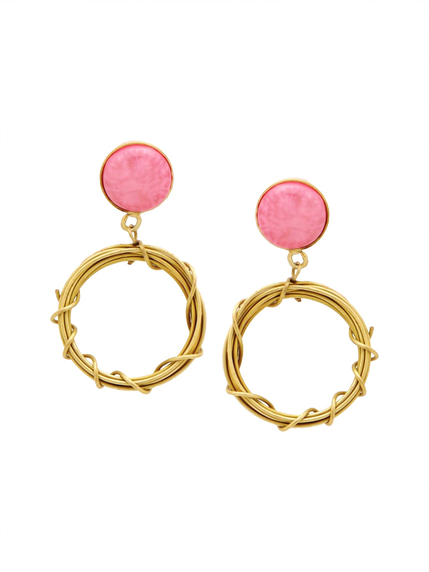 Yellow Chimes Drop Earrings For Women | Fashion Golden Women Earrings | Pink Stone Gold Plated Circle Drop Earrings For Girls | Birthday Gift for Girls Anniversary Gift for Women