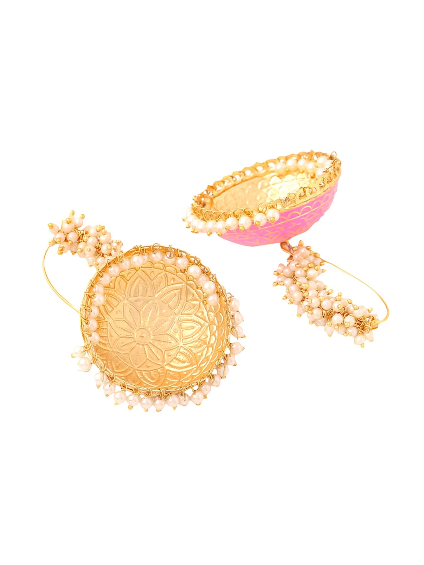 Yellow Chimes Meenakari Jhumka Earrings for Women | Traditional Mothi Hoop Jhumki Earrings Set for Girls | Pink Big Hoops Jhumkas Ethnic Gold Plated Women Earrings | Birthday Gift For Girls