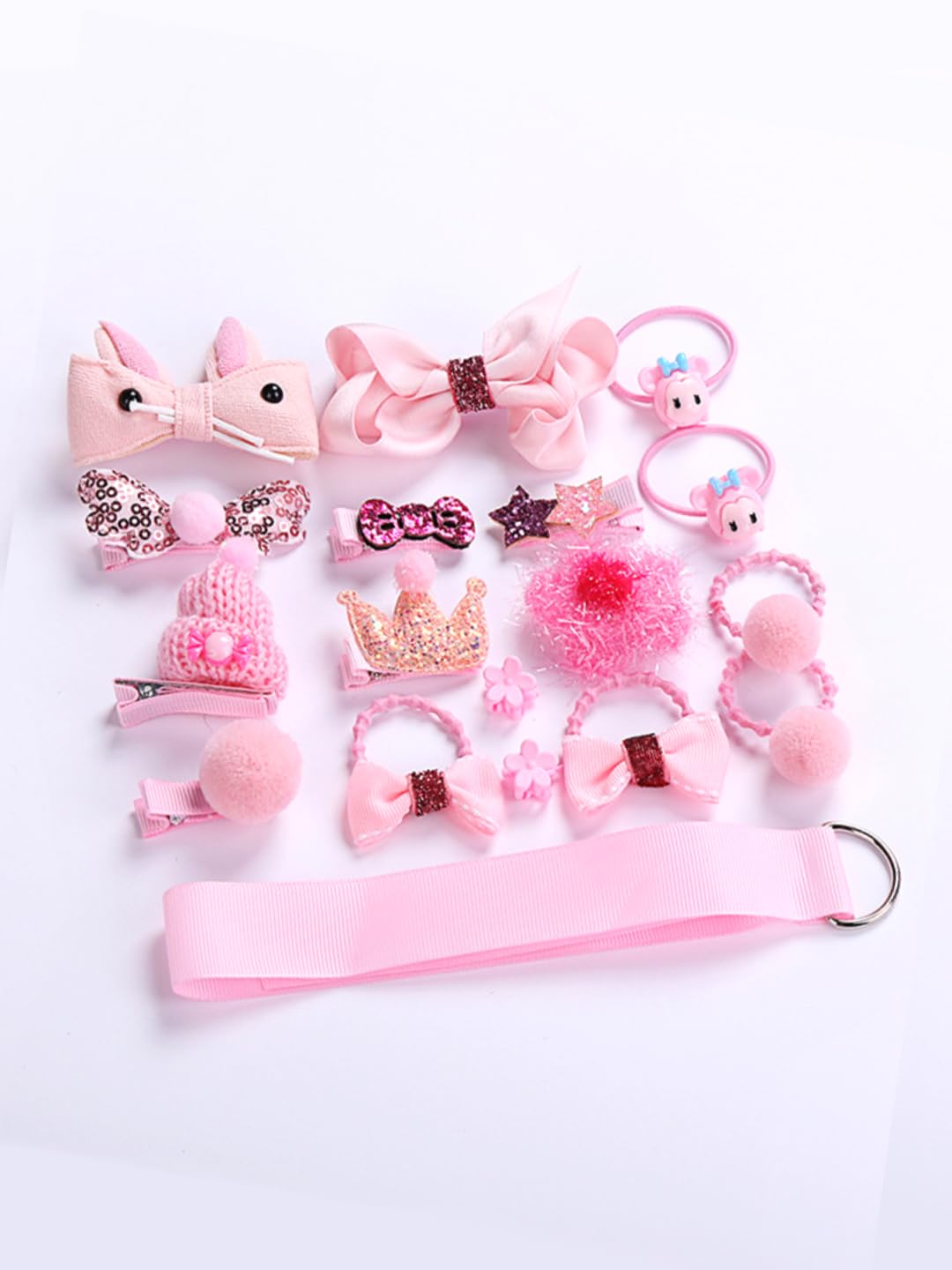 Melbees by Yellow Chimes Kids Hair Accessories for Girls Hair Accessories Combo Set Pink 18 Pcs Baby Girl's Hair Clips Set Cute Ponytail Holder Claw Clip Bow Clips For Girls Assortment Gift Set