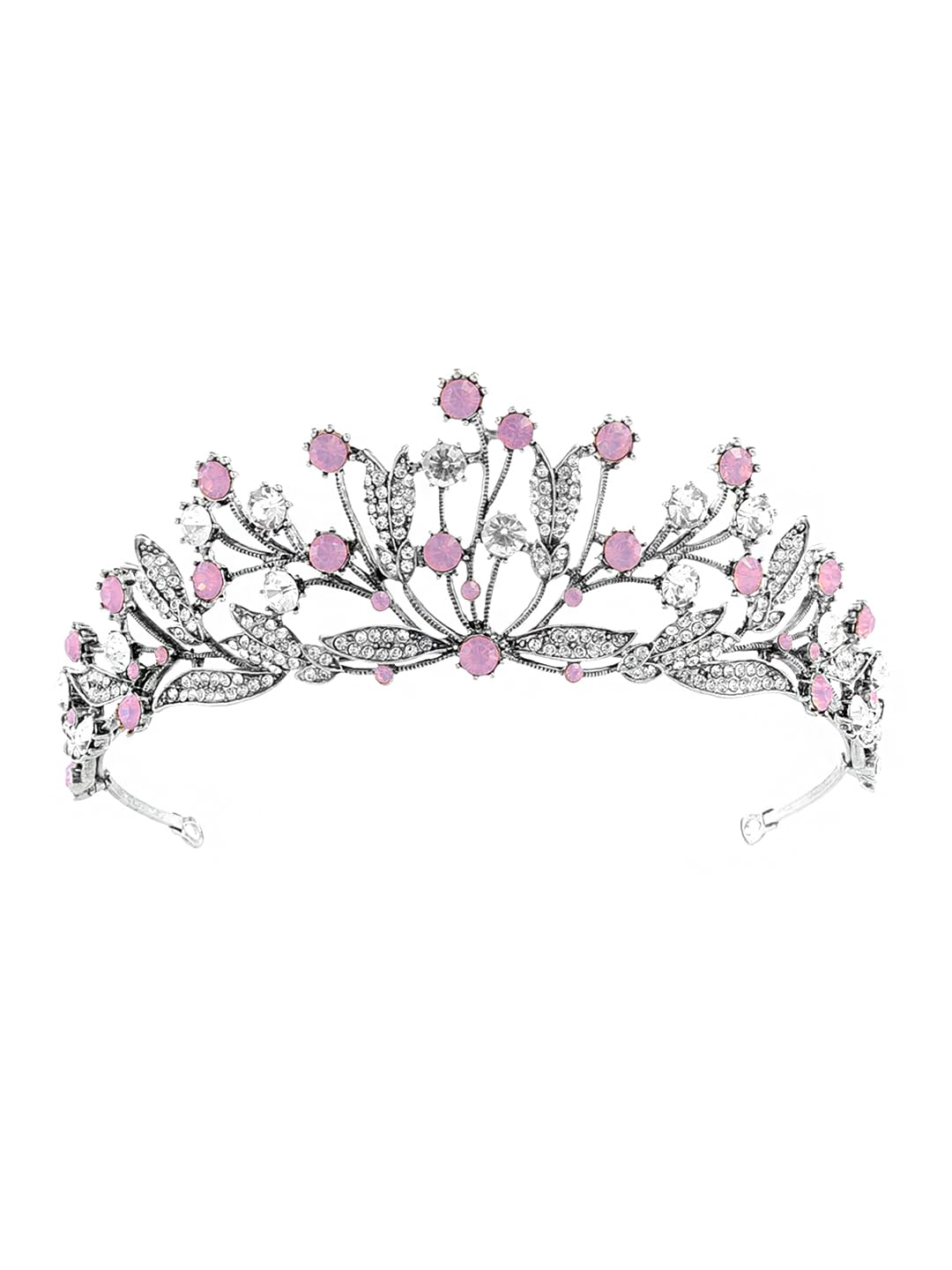 Yellow Chimes Tiara for Women and Girls Silver Plated Crown for Women Leafy Floral Pink Crystal Studded Bridal Wedding Crown Tiaras for Women and Girls Gift For Women & Girls